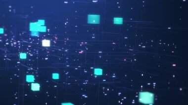 Blockchain konsepti. İzometrik dijital bloklar birbirine bağlanır ve kripto zincirini şekillendirir. Bloklar veya küpler, bağlantı dijital verilerden oluşur. Dijital ağ teknolojisi. 3B Hazırlama.