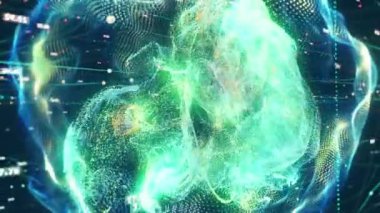 Soyut teknoloji büyük veri konsepti. Soyut veri merkezi için hareket grafiği, veri akışı. Büyük veri transferi ve blok zinciri, sunucu ve yüksek hızlı internet depolanması. 3B Hazırlama.