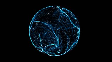 Birbirine bağlı çizgi ve düğümlere sahip soyut 3d küre, büyük bir veri fütüristik dijital ağını sembolize eder. Parçacıklarla birlikte dijital Yapay Zeka arka planı. 3B kablo geometrik küre.