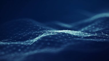 Gelecekçi Soyut Mavi Dijital Dalga Arkaplanı. Yapay Zeka Teknolojisi Makinesi kavramı Karanlık Arkaplanda Ağ Noktaları ve Çizgiler ile Derin Öğrenme.
