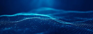 Mavi arkaplandaki soyut bağlantılı nokta ve çizgiler. Hareket eden çizgiler ve noktalar ile iletişim ve teknoloji ağı kavramı.