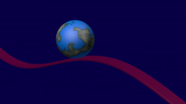 ループアニメーション 地球は赤い線に沿って回転し 上下に上昇します 地球上の様々な出来事や歴史の時代を象徴しています 挿入する空のスペース — ストック動画