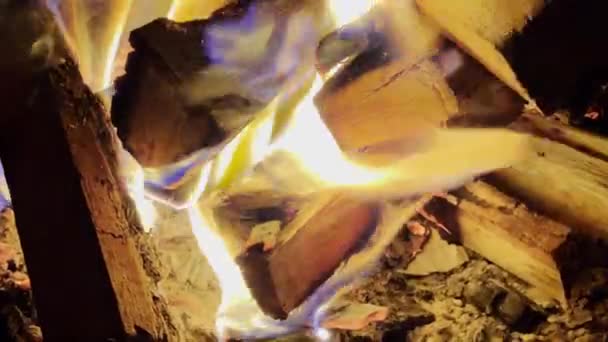 Zbliżenie Płonącego Drewna Ognisku Ekstremalne Ciepło Węgle Ogniu — Wideo stockowe