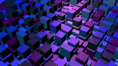 Üç boyutlu uzayda farklı renkte hareket eden karelerin soyut döngülenmiş canlandırması..