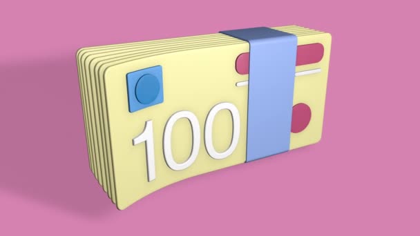 Een Bundel Bankbiljetten Van 100 Gebonden Met Een Lint Draait — Stockvideo