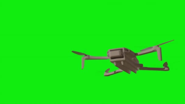 Drone Rises Hovering Flies Out Frame Green Background — Vídeo de Stock