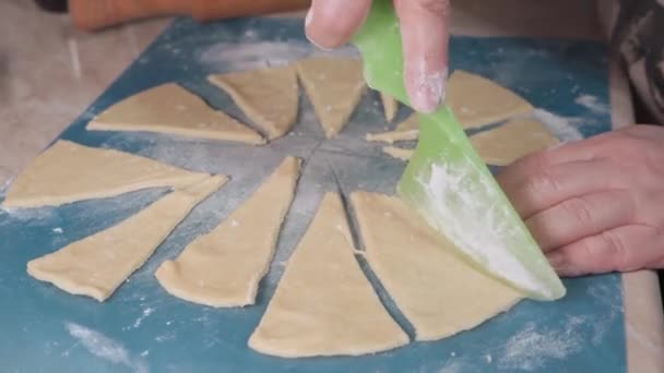 Women Hands Cut Dough Knife Cooking Homemade Pastries — Stockvideo