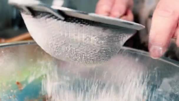 Sifting Flour Sieve Make Dough Close — Stock videók