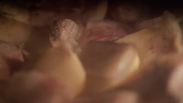 Batatas São Assadas Microondas Olhar Através Vidro Porta — Vídeo de Stock