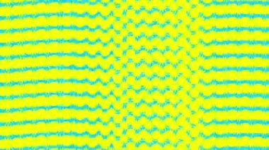 Çeşitli şekillerdeki küçük figürlerin soyut canlandırılmış arka planı, mavi ve sarı renkler