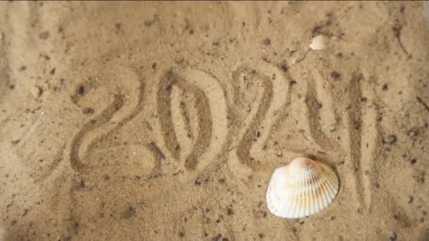 碑文2024 海の砂の底で手で作られた — ストック動画