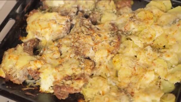 Piatto Fritto Appena Preparato Patate Carne Trova Vassoio — Video Stock