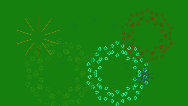 Grafická Animace Slavnostního Pestrobarevného Ohňostroje Zeleném Pozadí — Stock video