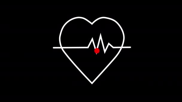 Animación Bucle Del Corazón Con Cardiograma Largo Del Cual Mueve — Vídeo de stock