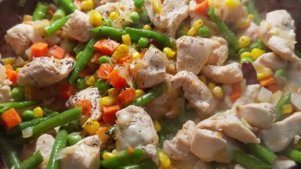 Sprinkle Seasoning Prepared Dish Vegetables Rice Chicken — Stock Video