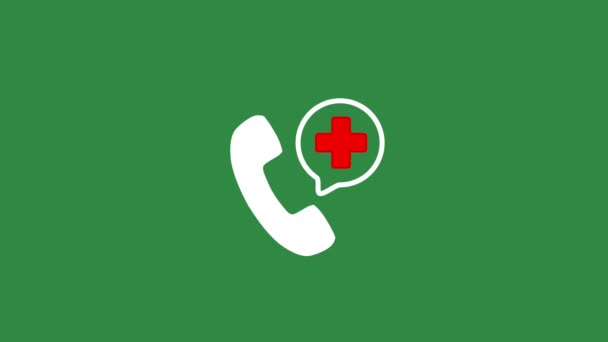 Κινούμενο Σχέδιο Τηλεφωνικής Συσκευής Και Εικονίδιο Κόκκινου Σταυρού Κλήση Ασθενοφόρου — Αρχείο Βίντεο