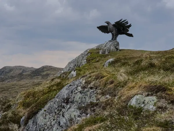 Glendoe Kartalı. İskoçya 'nın Monadhliath Dağları' ndaki Glendoe rezervuarına bakan kayalık zeminin üzerinde duran metal bir heykel. Burada çalışan herkes için bir anıt..