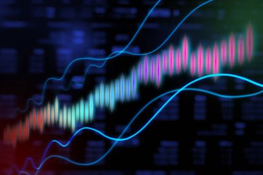 Finansal yatırım veya Ekonomik trendler iş fikri için mavi arka planda çizgi ışığı olan borsa veya öncül şamdan ticareti grafiği. İllüstrasyon soyut finans arka plan kavramı.