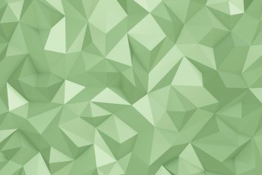 Arka plan için 3D soyut minimalist yeşil düşük çokgen üçgen. Resim: 3D basit geometrik minimal biçim arkaplan kavramı.