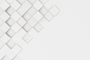 Beyaz arka planda 3D beyaz düşük poligon kare. İllüstrasyon 3D geometrik minimalist biçim konsepti.