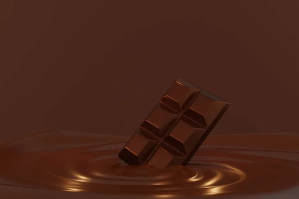 3d render chocolate bar with coffee or chocolate liquid swirl flowing waves for background. Chocolate product concept.