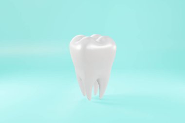 Mavi stüdyo arka planında 3 boyutlu diş izi. Diş bakımı konsepti için resim biçimi.