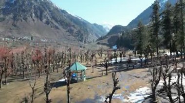 Pahalgam Kaşmir 'deki Hazan Vadisi' nin güzel manzarası. Etrafı orman ve dağlarla çevrili.