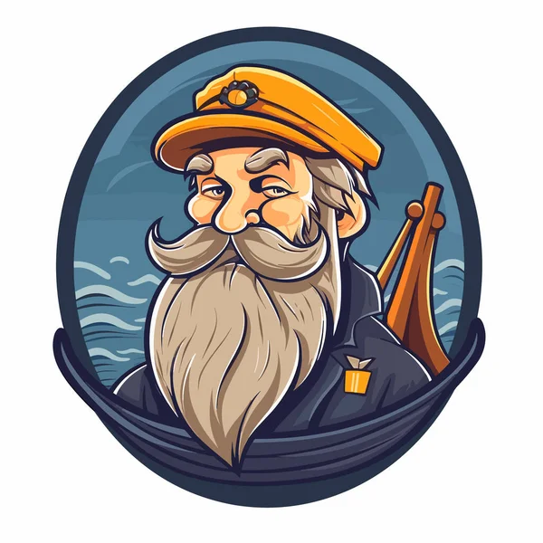 Figura Capitão Barco Pesca Capitão Ferryman Homem Barba Desenhos Animados — Vetor de Stock