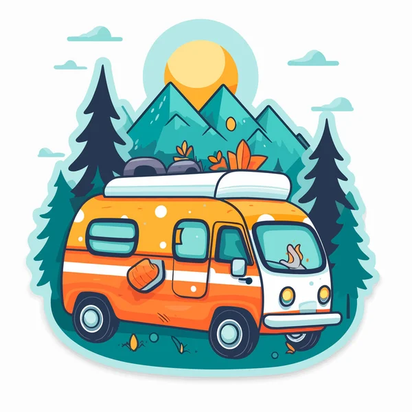 Viaje Caravana Para Aventura Férias Verão Camping Viagem Família Desenhos — Vetor de Stock