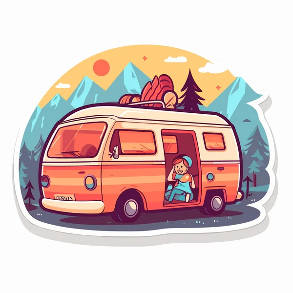 Uma Caravana Férias Aventuras Verão Camping Viagem Família Desenhos Animados — Vetor de Stock
