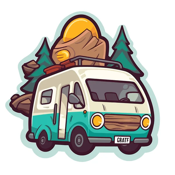 Vacaciones Verano Camping Viaje Caravana Para Aventura Viaje Familiar Ilustración — Vector de stock