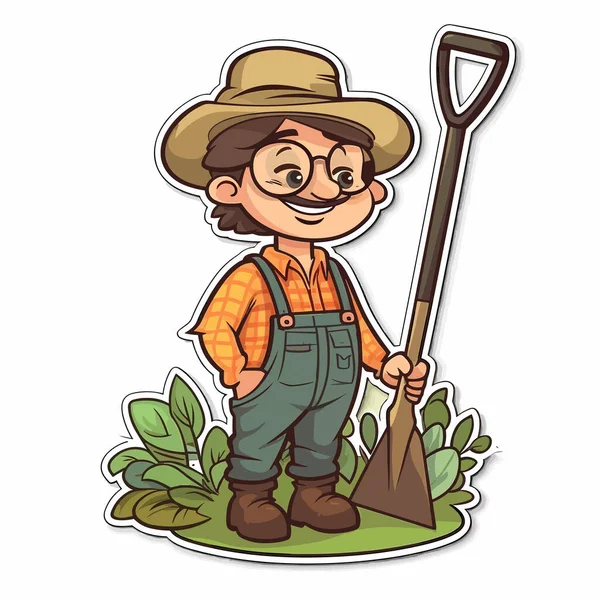 园丁把新的植物插在地上 绿化工作 绿化和公园的维护 卡通矢量图解 T恤衫印刷 — 图库矢量图片