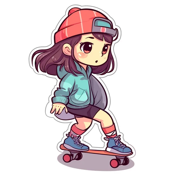 Une Fille Skateboard Jeux Adrénaline Sportive Illustration Vectorielle Dessin Animé — Image vectorielle