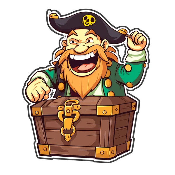 Pirata Sorridente Com Tesouro Aventura Dos Corsários Desenhos Animados Ilustração — Vetor de Stock