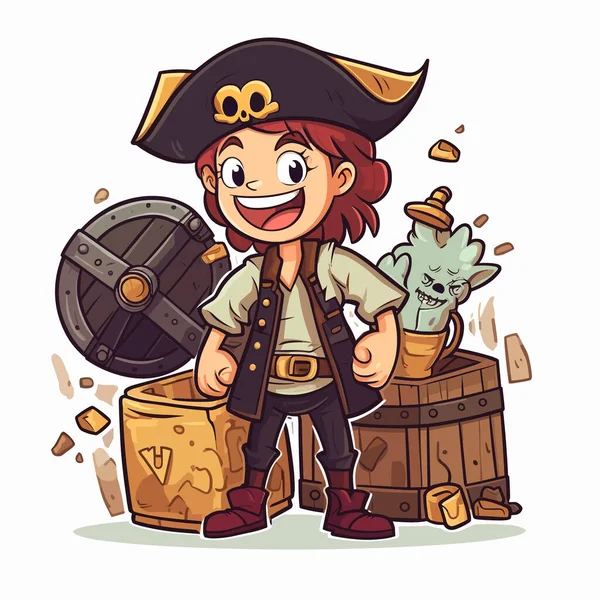 Jeune Pirate Trésor Pirate Aventure Des Corsaires Illustration Vectorielle Dessin — Image vectorielle