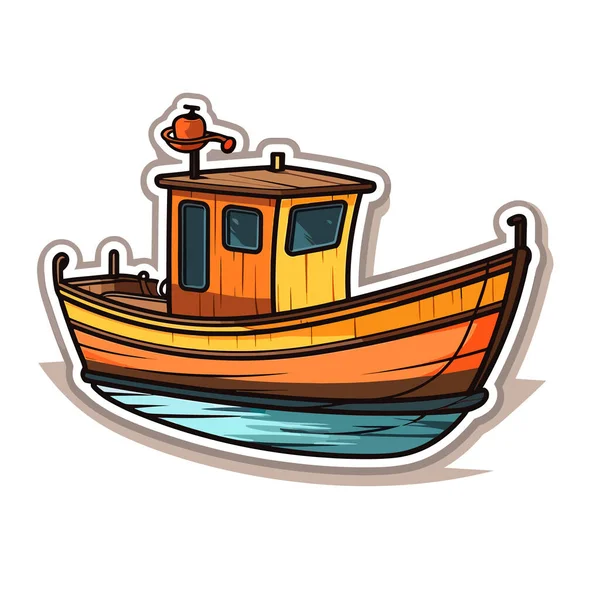 Een Kleine Vissersboot Motorboot Voor Duikers Vissers Cartoon Vector Illustratie — Stockvector