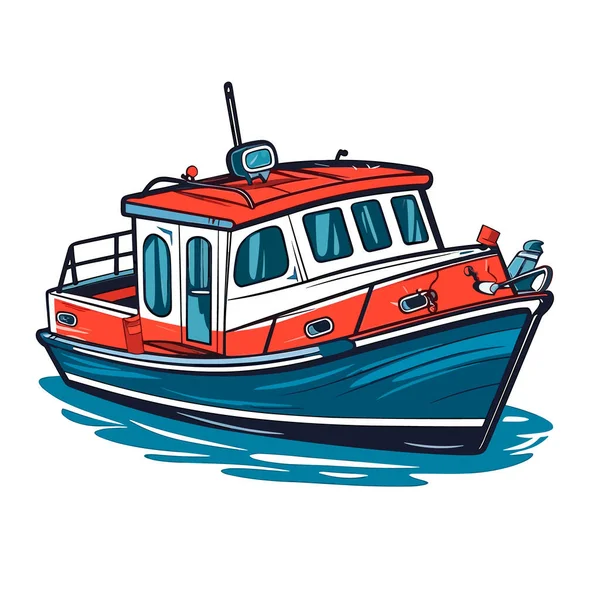 Kleine Toeristische Excursie Boot Motorboot Voor Duikers Vissers Cartoon Vector — Stockvector