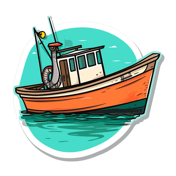 Pequeno Barco Pesca Barco Motor Para Mergulhadores Pescadores Desenhos Animados —  Vetores de Stock