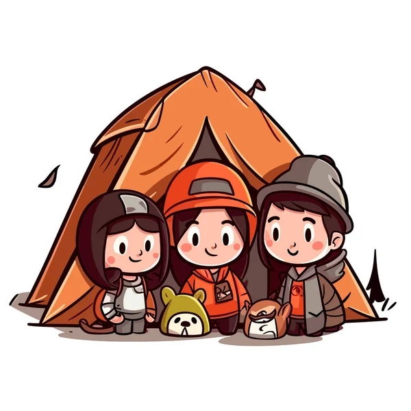 Camping Ett Tält Det Fria Sommarsemester Äventyr Tältet Tecknad Vektor — Stock vektor