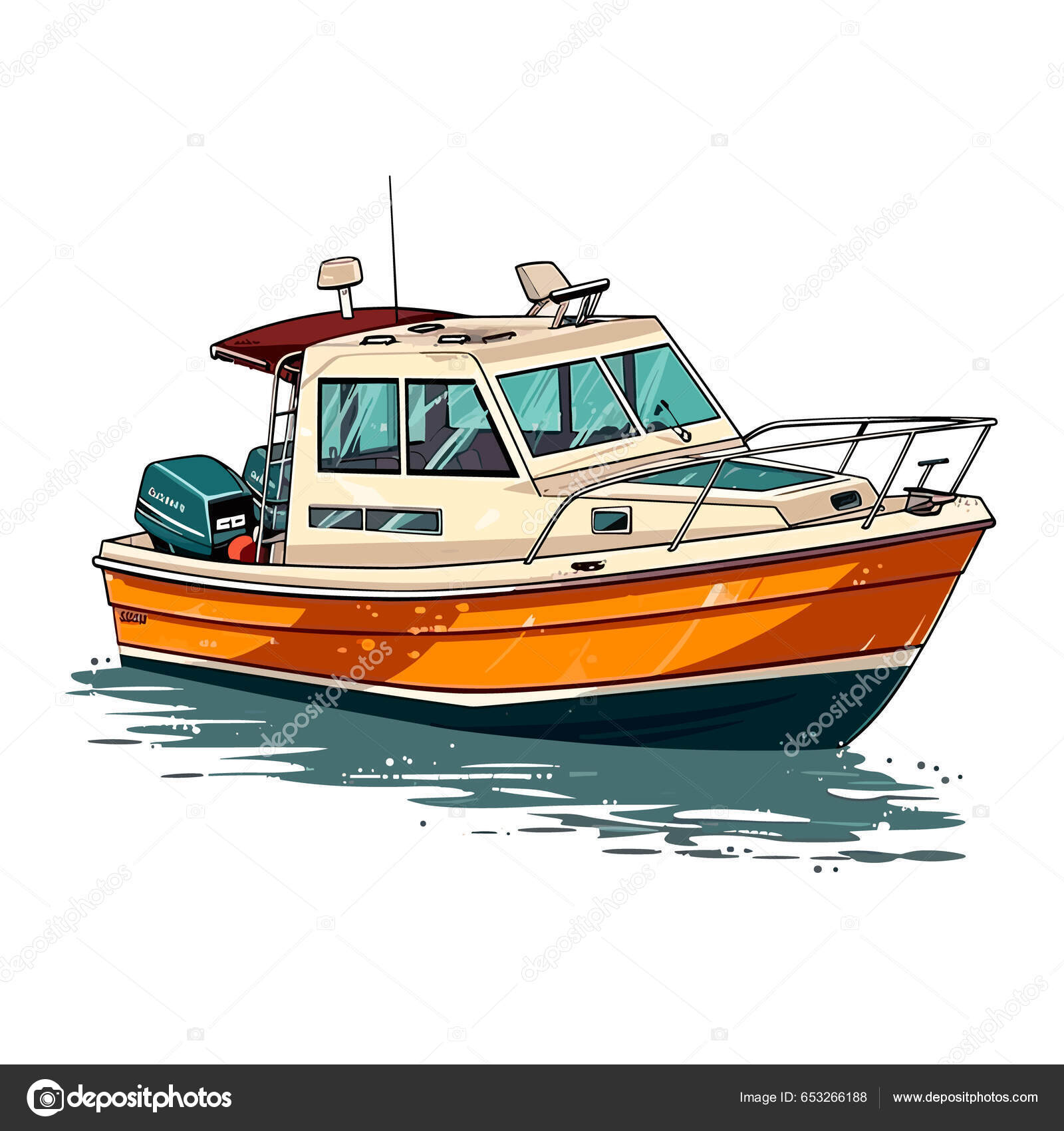 Motor Boat Divers Fishermen Small Tourist Excursion Boat Cartoon
