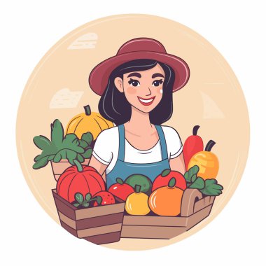 Organik yiyecekler. Çiftlik ürünleri. Sebze ve meyve tezgahı. Küçük gıda pazarı. Sağlıklı bir yaşam tarzı. Çizgi film vektör çizimi. Etiket, etiket, tişört yazdırma