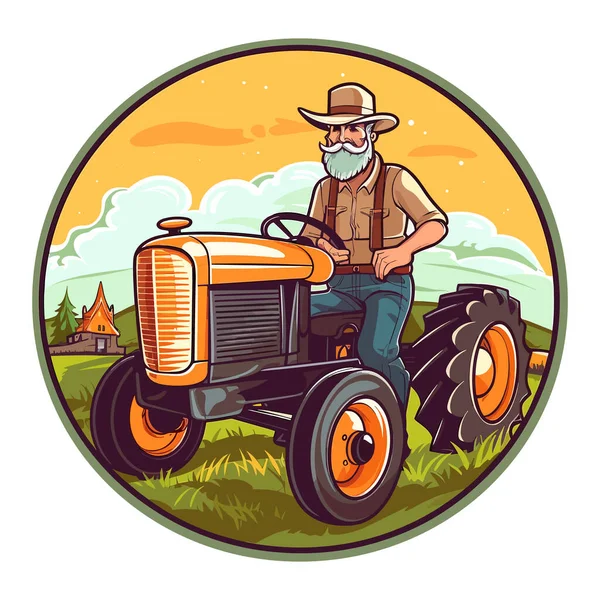 Seorang Petani Mengendarai Traktor Tua Ladang Gaya Hidup Sehat Pertanian - Stok Vektor