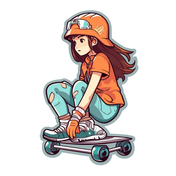 Une Fille Skateboard Jeux Adrénaline Sportive Atelier Réparation Skateboard Illustration — Image vectorielle