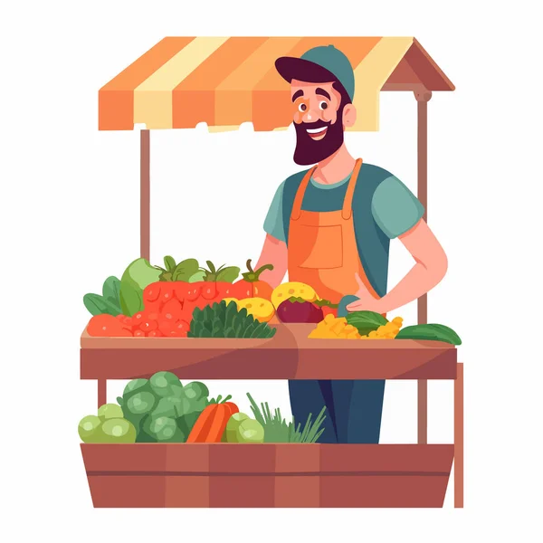 Banco Verdure Frutta Piccolo Mercato Alimentare Uno Stile Vita Sano — Vettoriale Stock