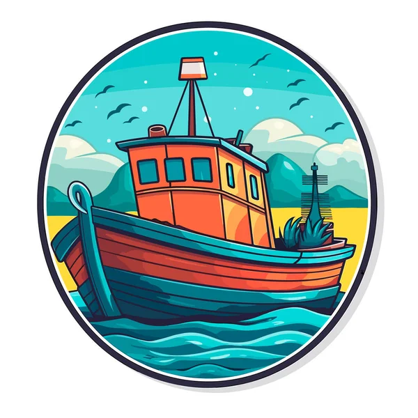 Pequeno Barco Pesca Barco Motor Para Mergulhadores Pescadores Desenhos Animados — Vetor de Stock