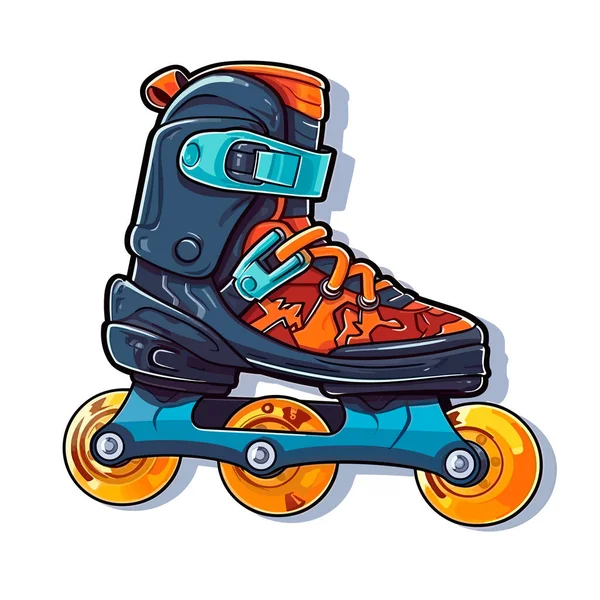 Rolschaatsen Inline Skates Sport Adrenaline Games Cartoon Vector Illustratie Label — Stockvector