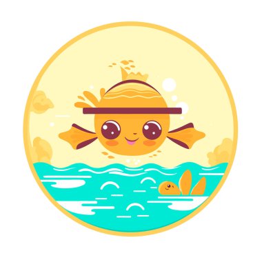 Çocuklar için yüzme okulu. Su havuzu ve yüzme havuzu. Çizgi film vektör çizimi. Etiket, etiket, tişört yazdırma