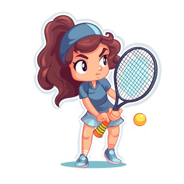 Tenis turnuvası. Tenis koçu. Tenis kulübü. Çizgi film vektör çizimi. Etiket, etiket, tişört yazdırma