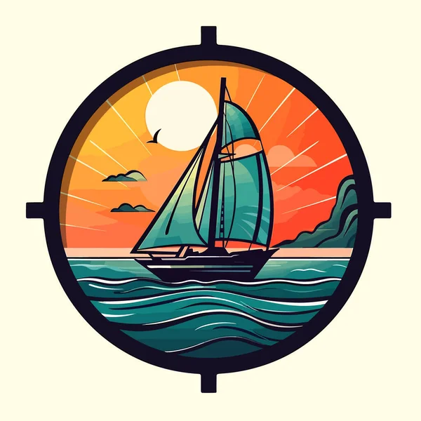 Acoplamento Naval Clube Iates Barcos Vela Mar Desenho Animado Ilustração — Vetor de Stock