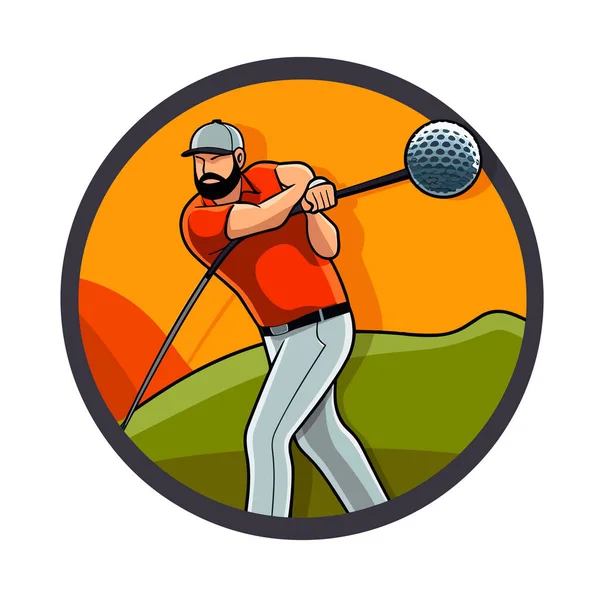 ゴルフコーチとインストラクター ゴルフクラブだ ゴルフ場だ 漫画のベクトルイラスト ラベル ステッカー Tシャツ印刷 — ストックベクタ